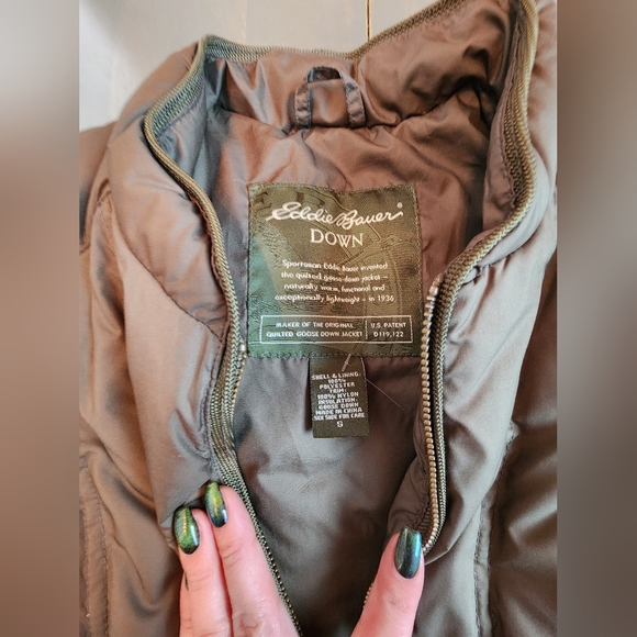 Eddie Bauer Womens Quilted Goose Down Jacket Green SZ small - Picture 7 of 8